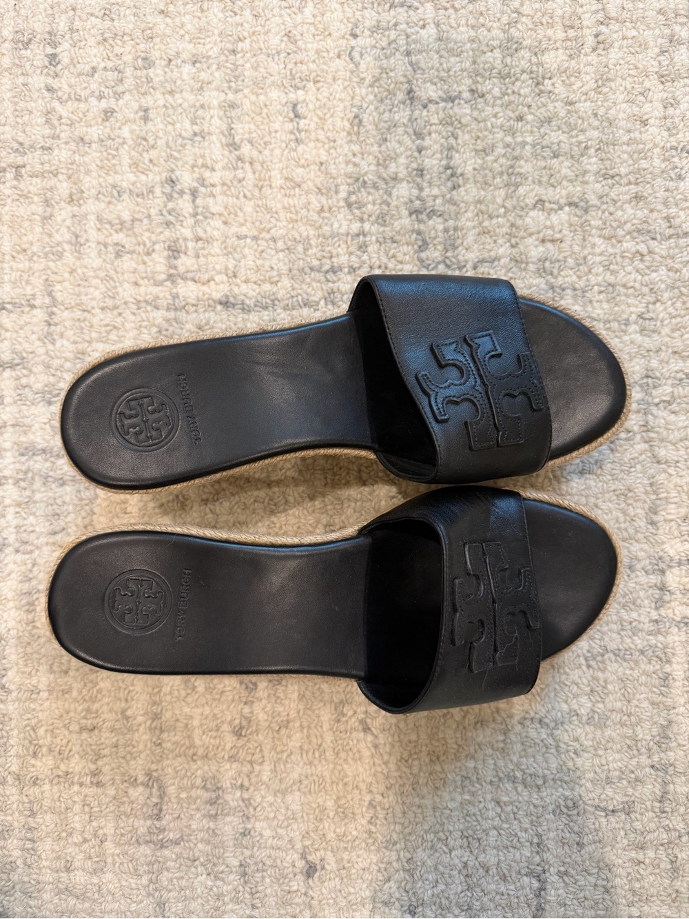 Tory Burch Black Calf Leather Weston Women's Wedge Slide - Picture 5 of 6